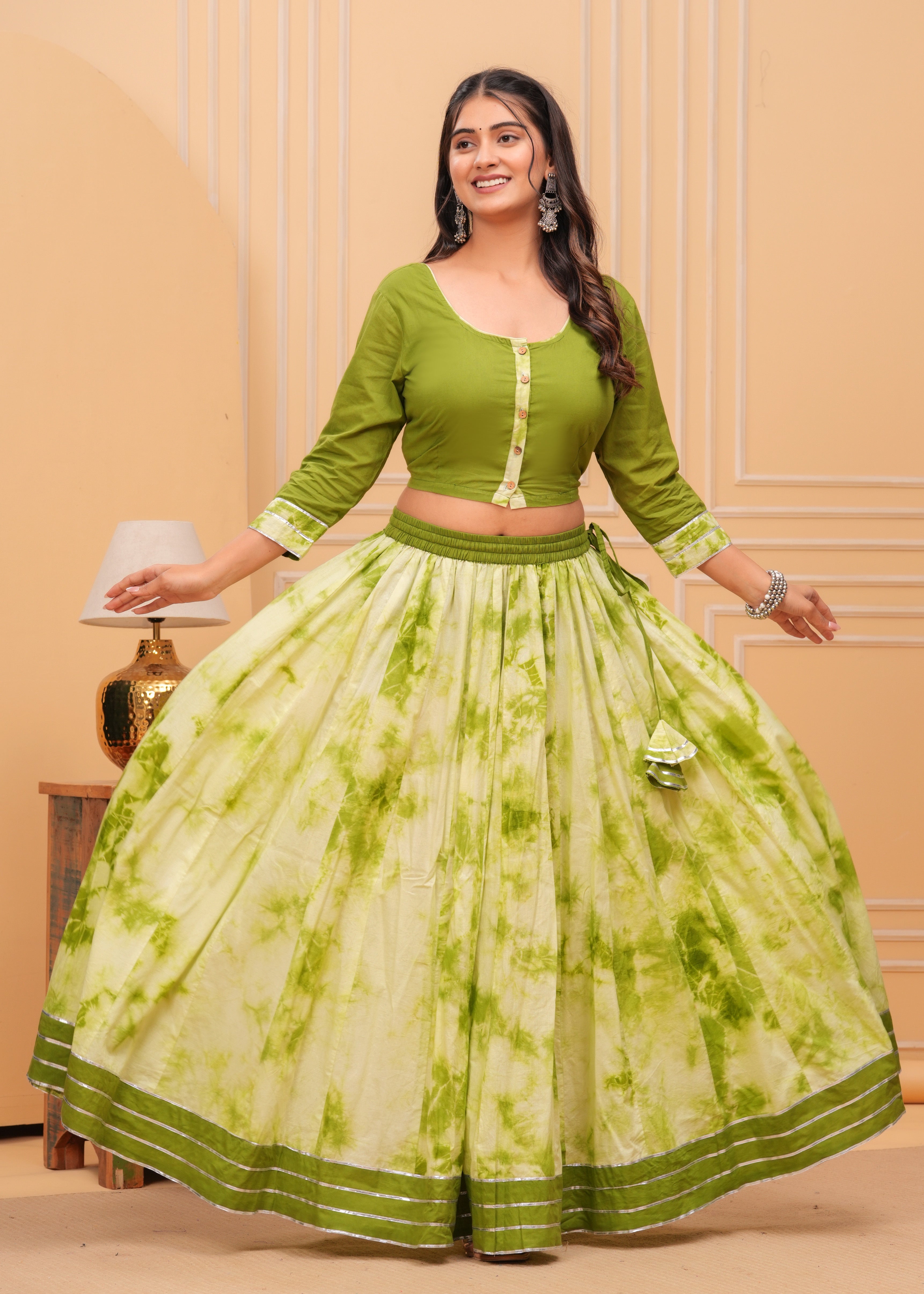 Ziyorah | Blockprinted Green Lehanga Choli Set