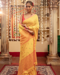 Ziyorah | Mul Cotton Jamdani Weaving Yellow Saree