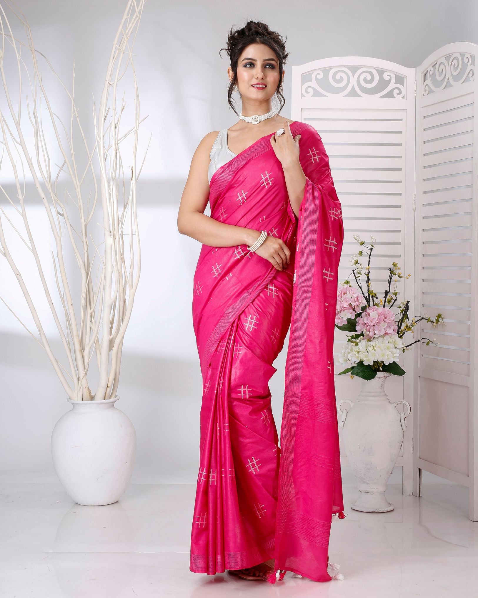 Ziyorah | Katan Silk Saree Magenta Pink Color Weaving Design With Blouse