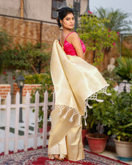 Ziyorah| Kanjivaram Silk Saree Beige Color With Running Blouse