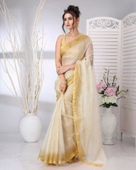 Ziyorah | Kota Silk Off White Saree Plain With Running Blouse