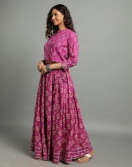 Ziyorah | Blockprinted Cotton Pink Stitched Lehanga