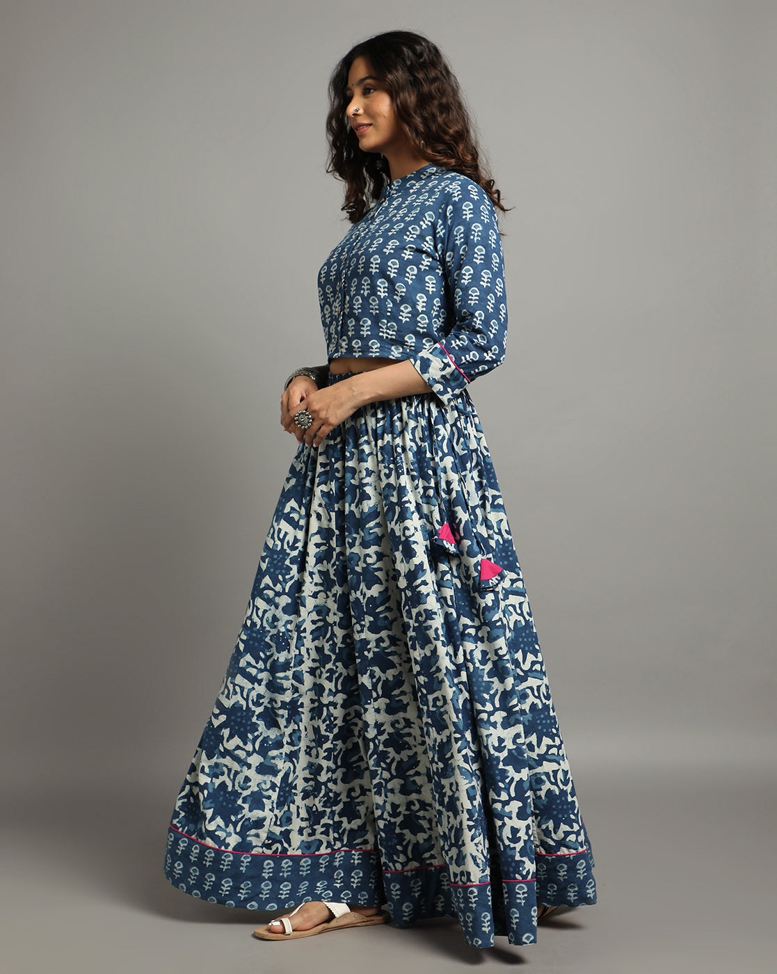 Ziyorah | Blockprinted Cotton Indigo Stitched Lehanga