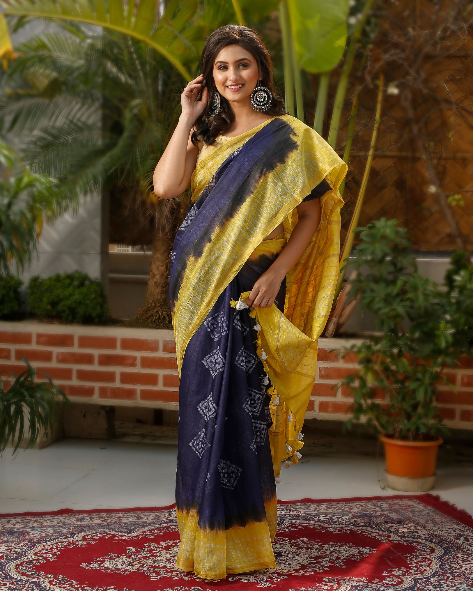 Ziyorah| Kota Silk Saree Dark Purple & Pale Yellow Double Color Batik Print With Running Blouse