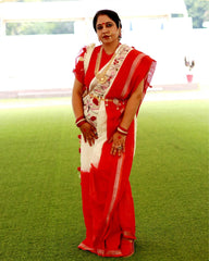 Ziyorah| Pure Linen White & Red Embroidered Saree With Running Blouse