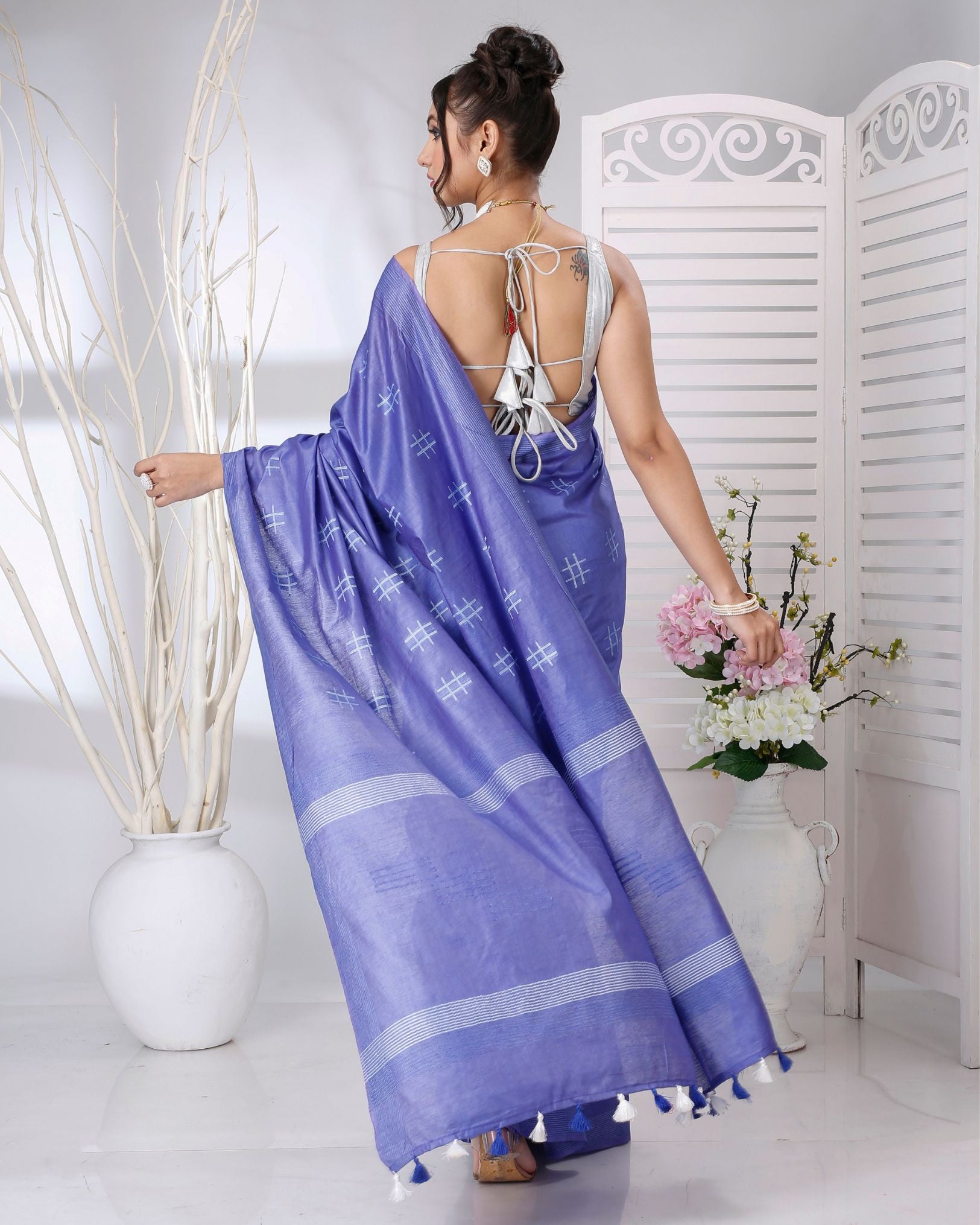 Ziyorah | Katan Silk Saree Lavender Blue Color Weaving Design With Blouse