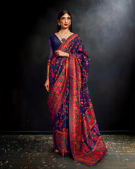 Ziyorah | Khyber Silk Blue Banarasi Brocade Saree