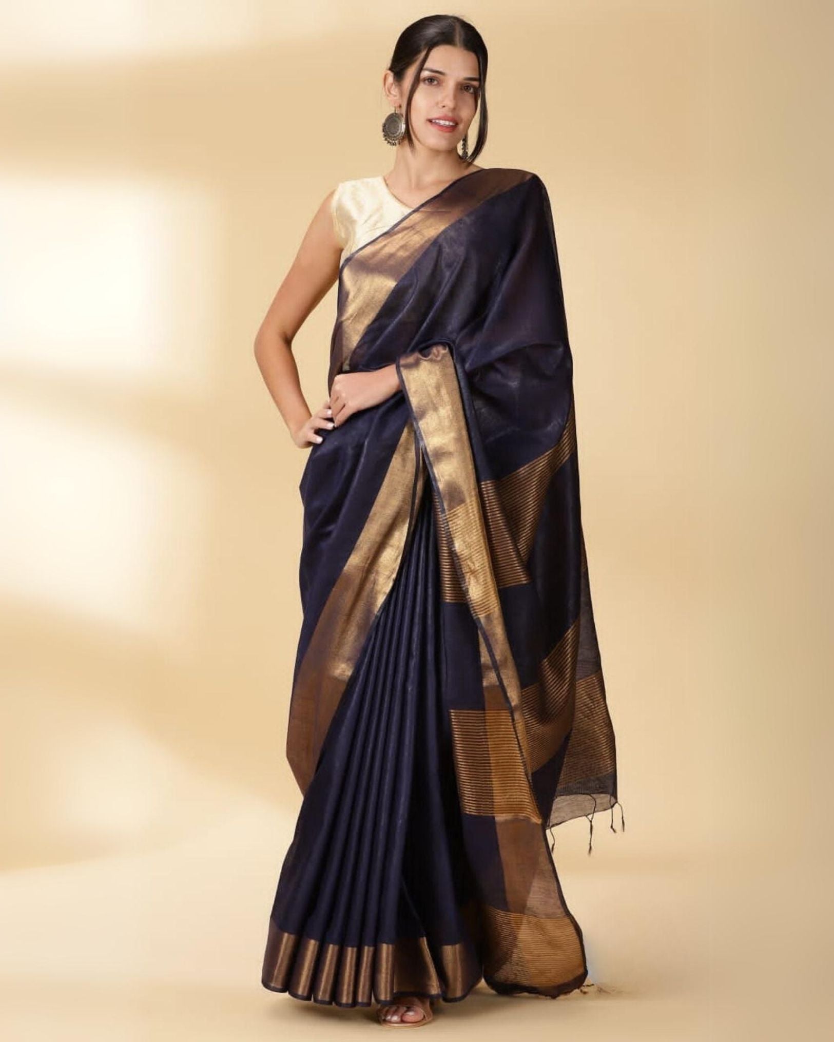 Ziyorah| Handloom Cotton Silk Saree Blue Colour With Running Blouse