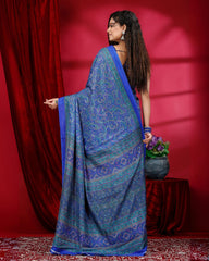 Ziyorah | Kashmiri Silk Blue Printed Saree