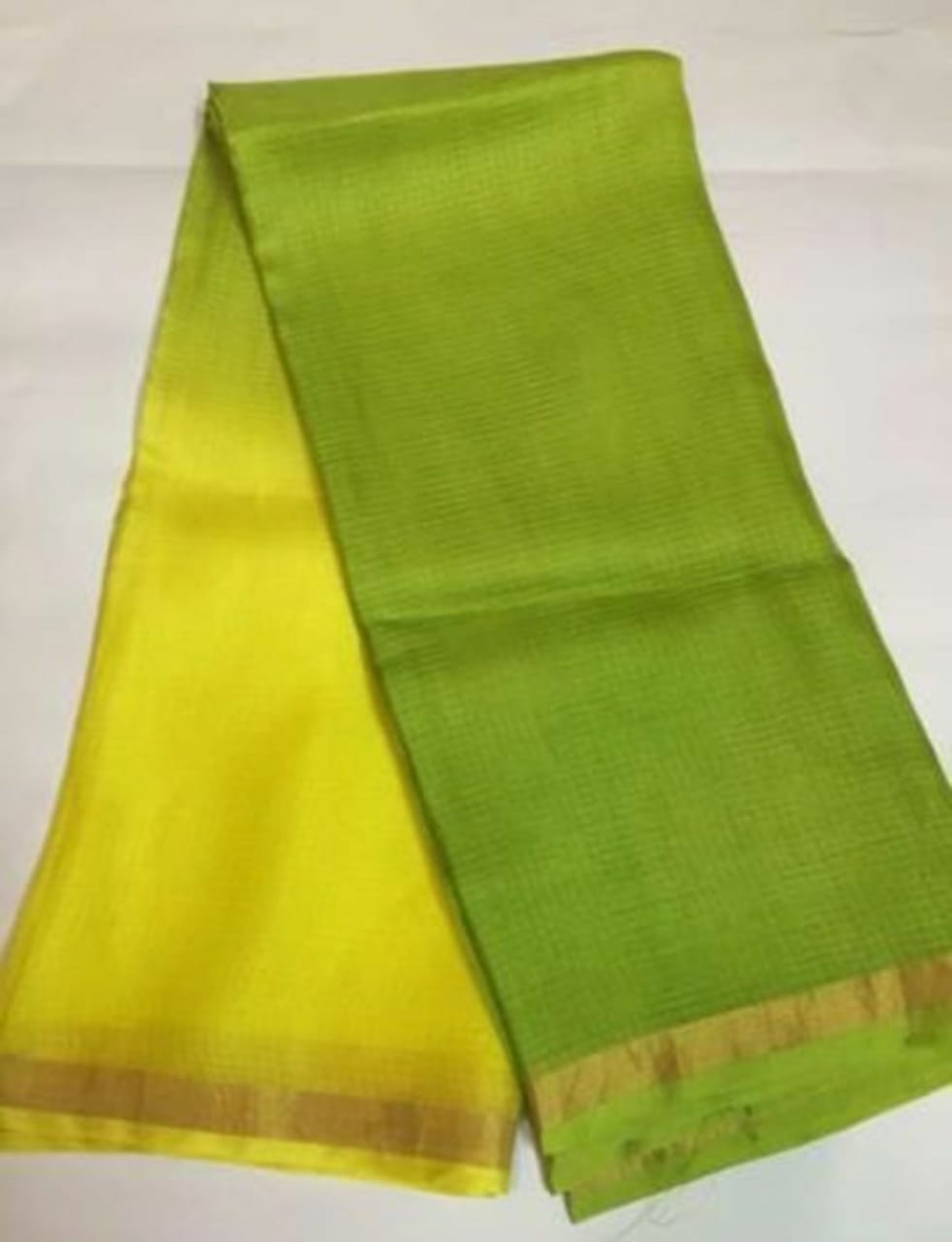 Ziyorah| Pure Silk Kota Doria Sarees Citron Green And Yellow Colour With Running Blouse