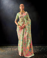 Ziyorah | Kashmiri Modal Silk Banarasi Brocade Green Saree