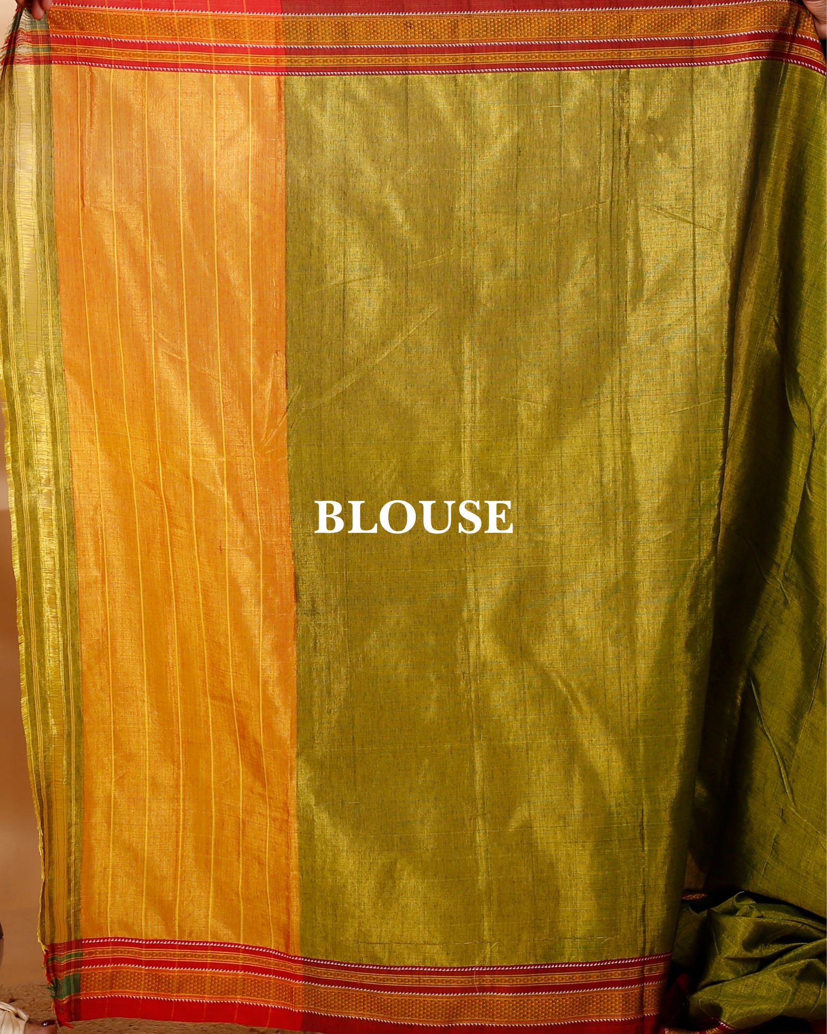 Ziyorah| Ilkal Handloom Cotton Silk Saree Olive Green Color With Running Blouse