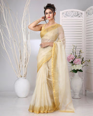 Ziyorah | Kota Silk Off White Saree Plain With Running Blouse