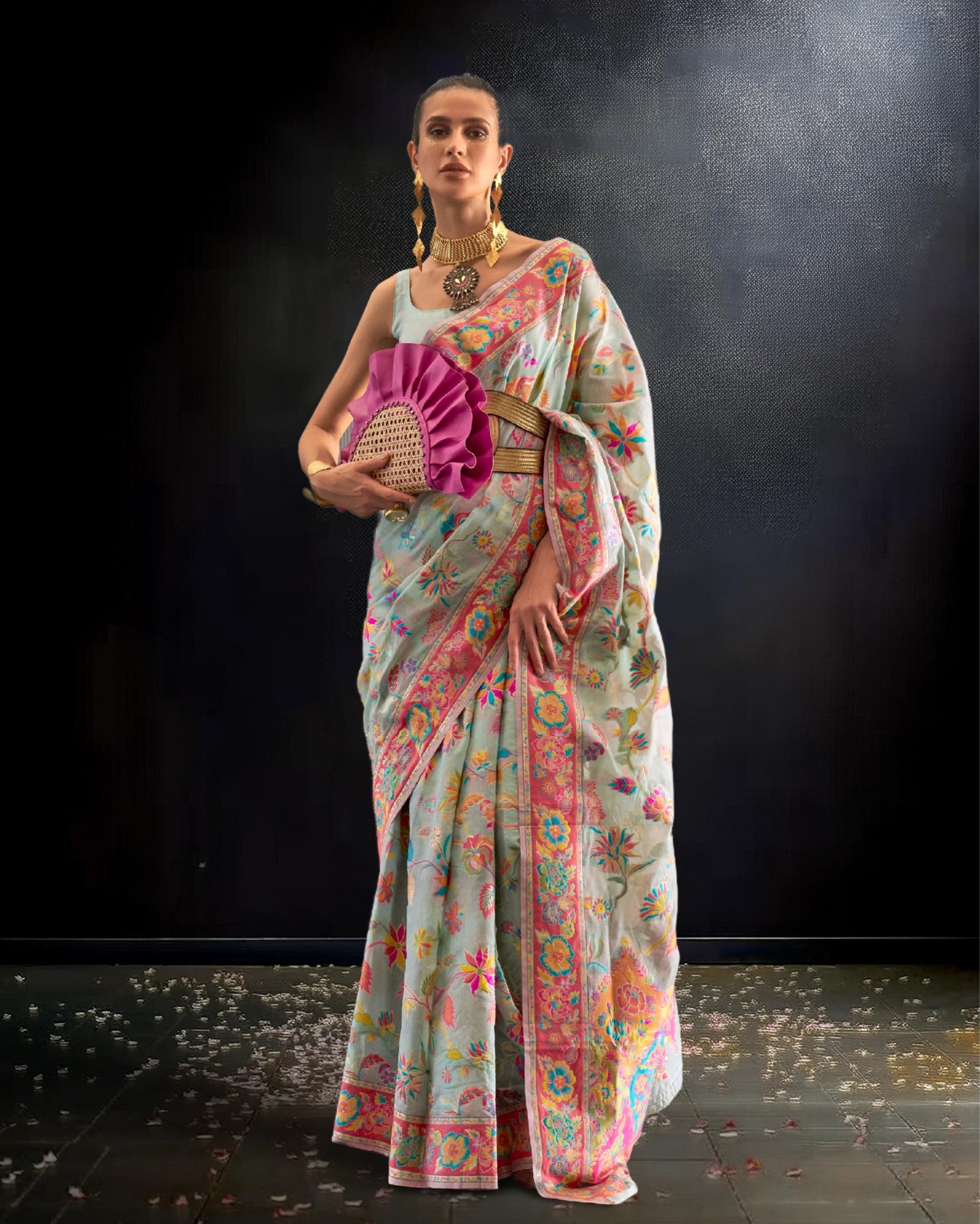 Ziyorah | Kashmiri Modal Silk Banarasi Brocade Gray Saree