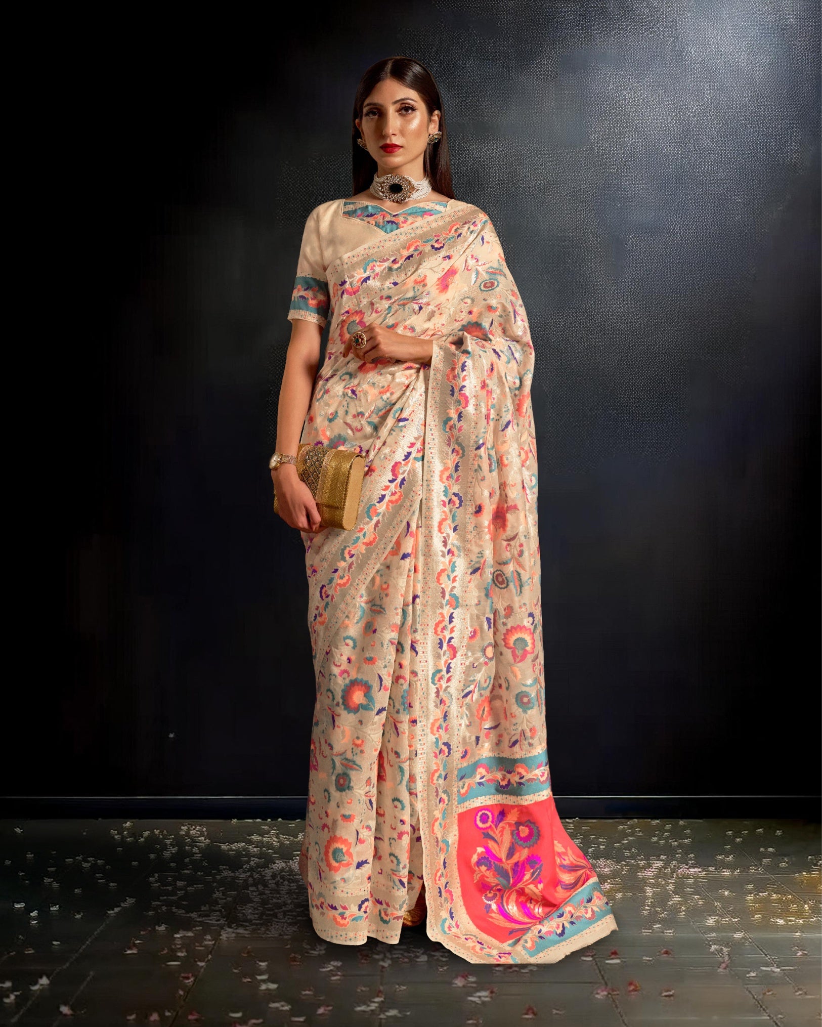 Ziyorah | Khyber Silk Off-White Banarasi Brocade Saree