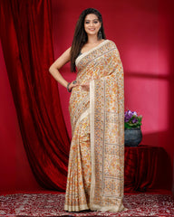 Ziyorah | Kashmiri Silk Yellow Printed Saree