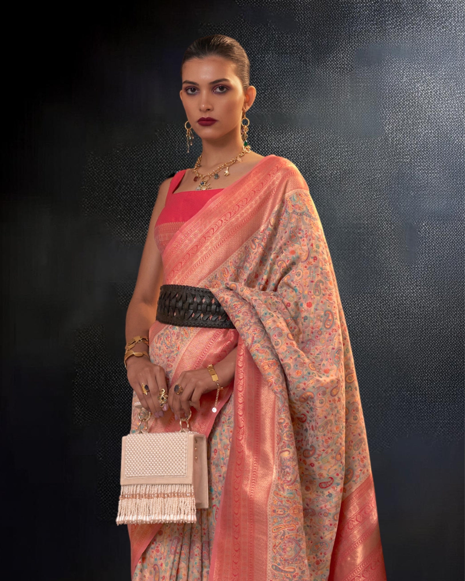 Ziyorah | Kashmiri Modal Silk Zari Weaving Pink Saree