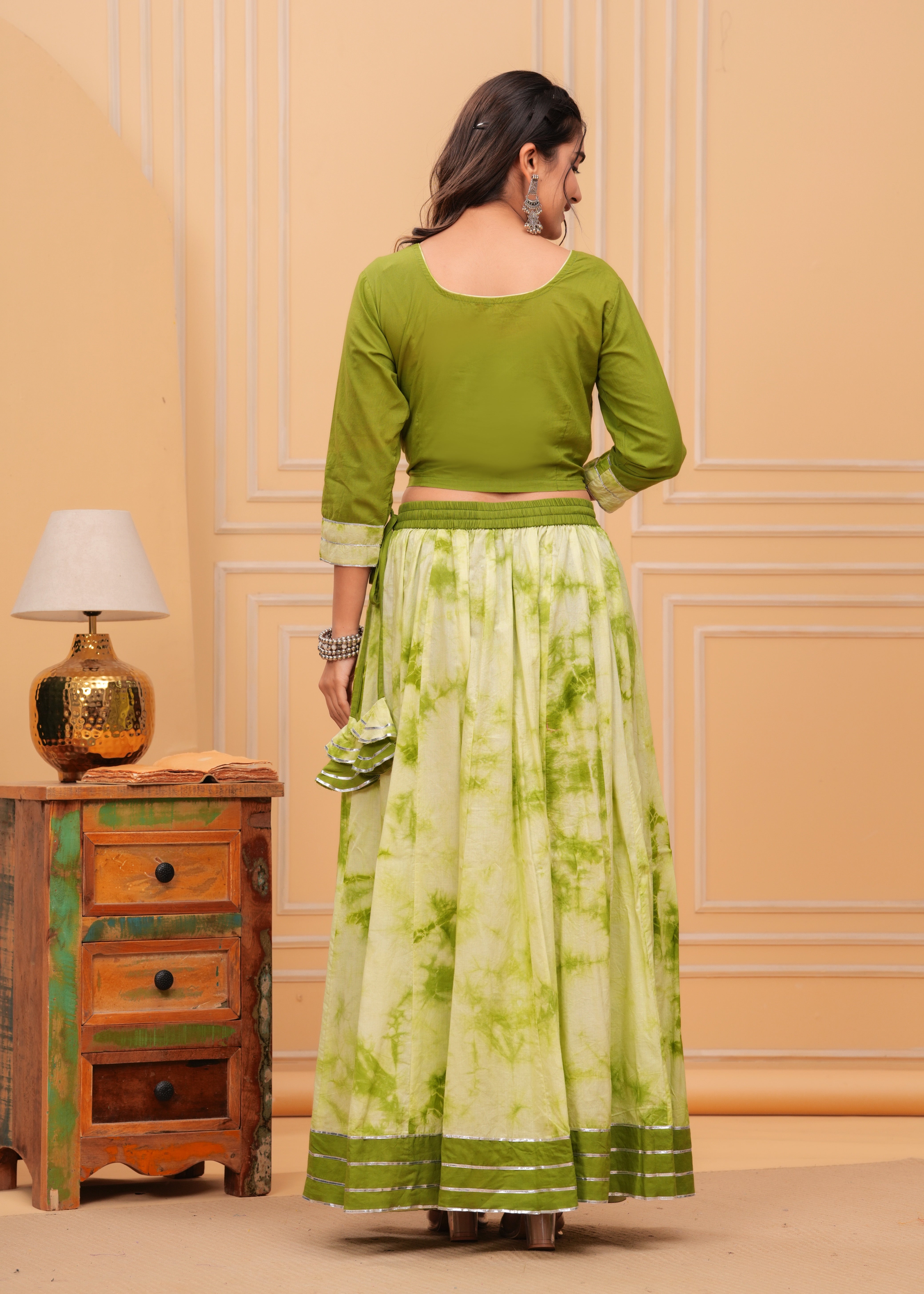 Ziyorah | Blockprinted Green Lehanga Choli Set