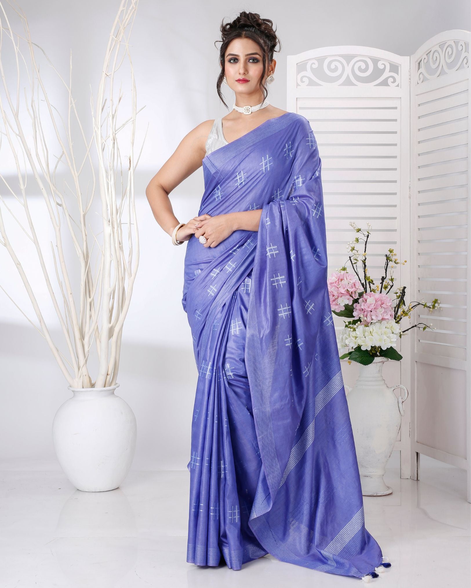 Ziyorah | Katan Silk Saree Lavender Blue Color Weaving Design With Blouse