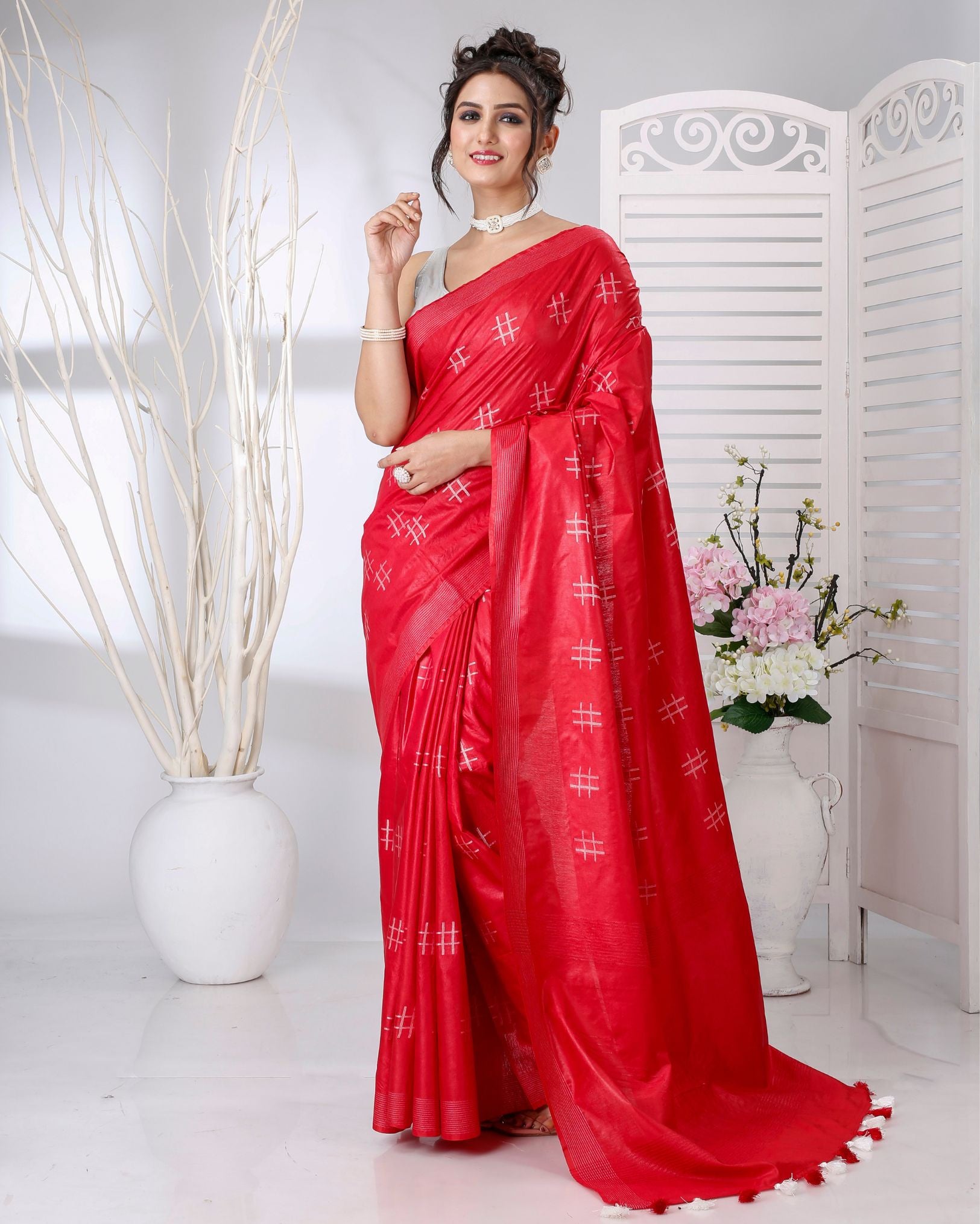 Ziyorah | Katan Silk Saree Crimson Red Color Weaving Design With Blouse