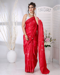 Ziyorah | Katan Silk Saree Crimson Red Color Weaving Design With Blouse