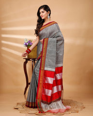 Ziyorah| Ilkal Handloom Cotton Silk Saree Gray Color With Running Blouse