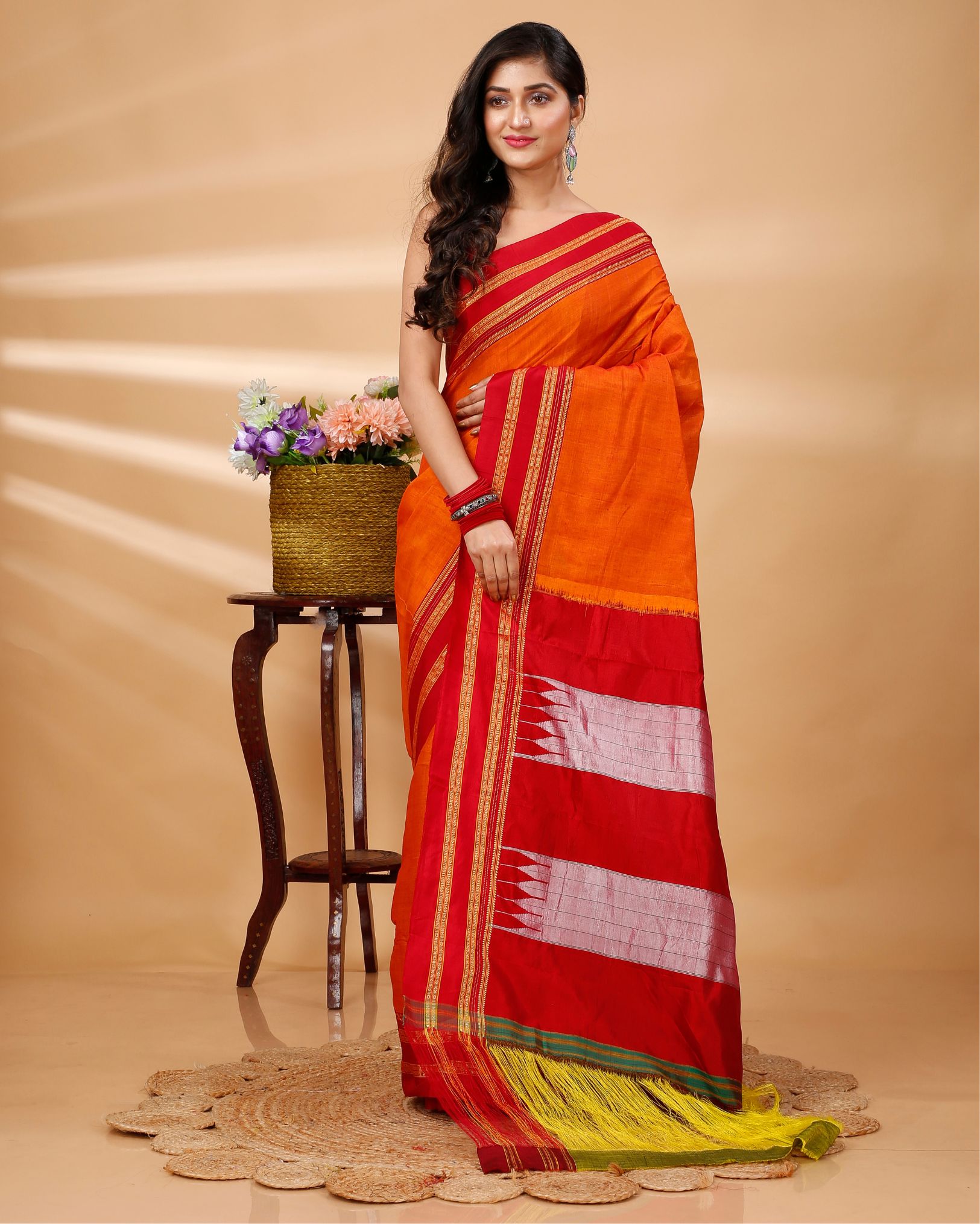 Ziyorah| Ilkal Handloom Cotton Silk Saree Gajari Color With Running Blouse