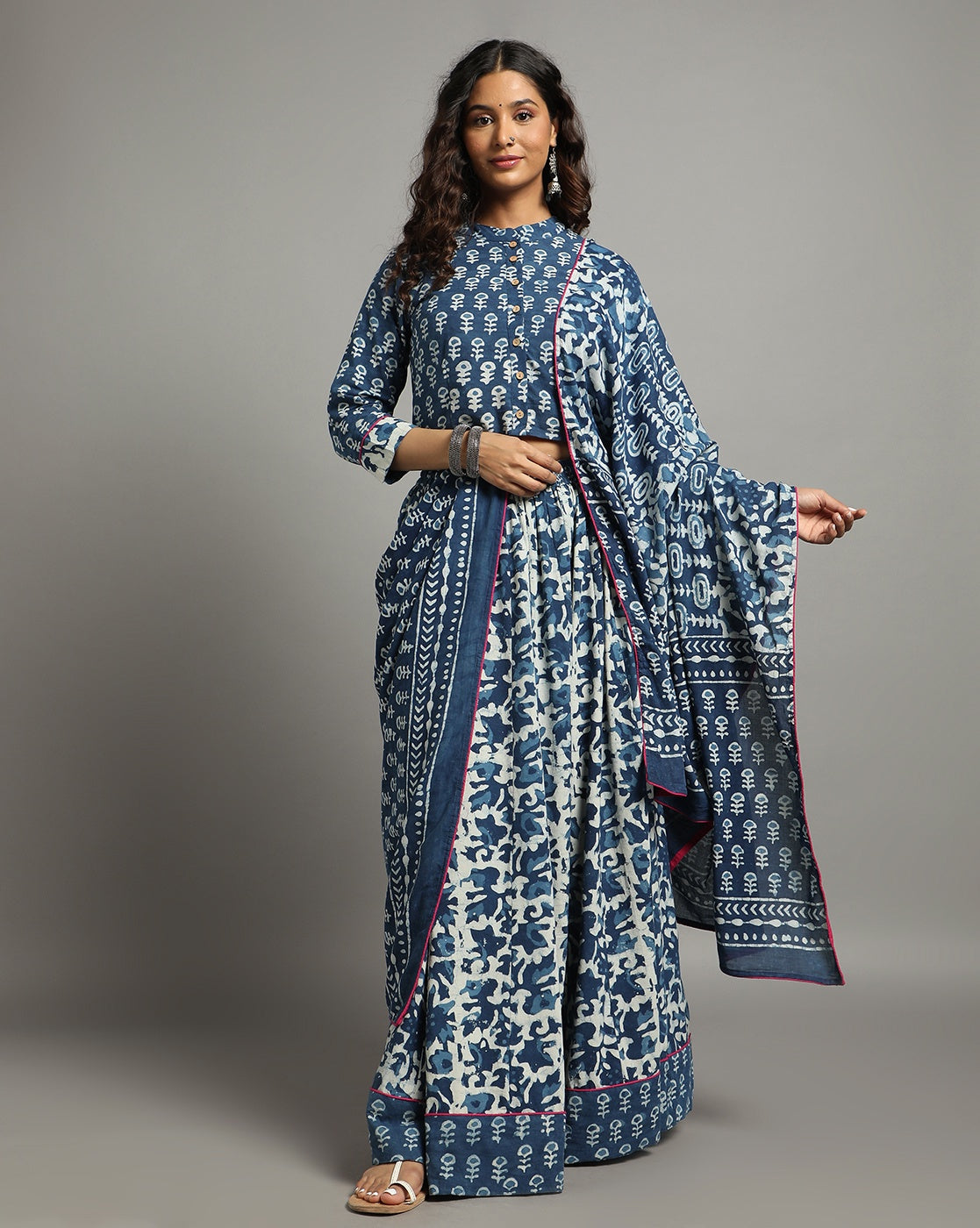 Ziyorah | Blockprinted Cotton Indigo Stitched Lehanga