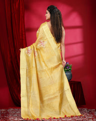 Ziyorah | Tissue Linen Embroidered Yellow Saree 