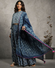 Ziyorah | Blockprinted Cotton Indigo Stitched Lehanga