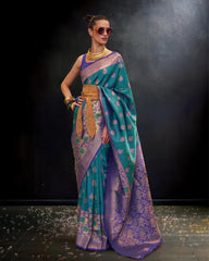 Ziyorah | Banarasi Silk Self Weaving Blue Saree