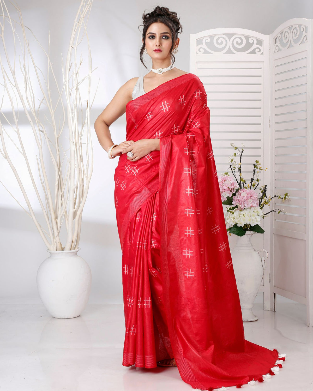 Ziyorah | Katan Silk Saree Crimson Red Color Weaving Design With Blouse