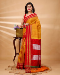 Ziyorah| Ilkal Handloom Cotton Silk Saree Gajari Color With Running Blouse