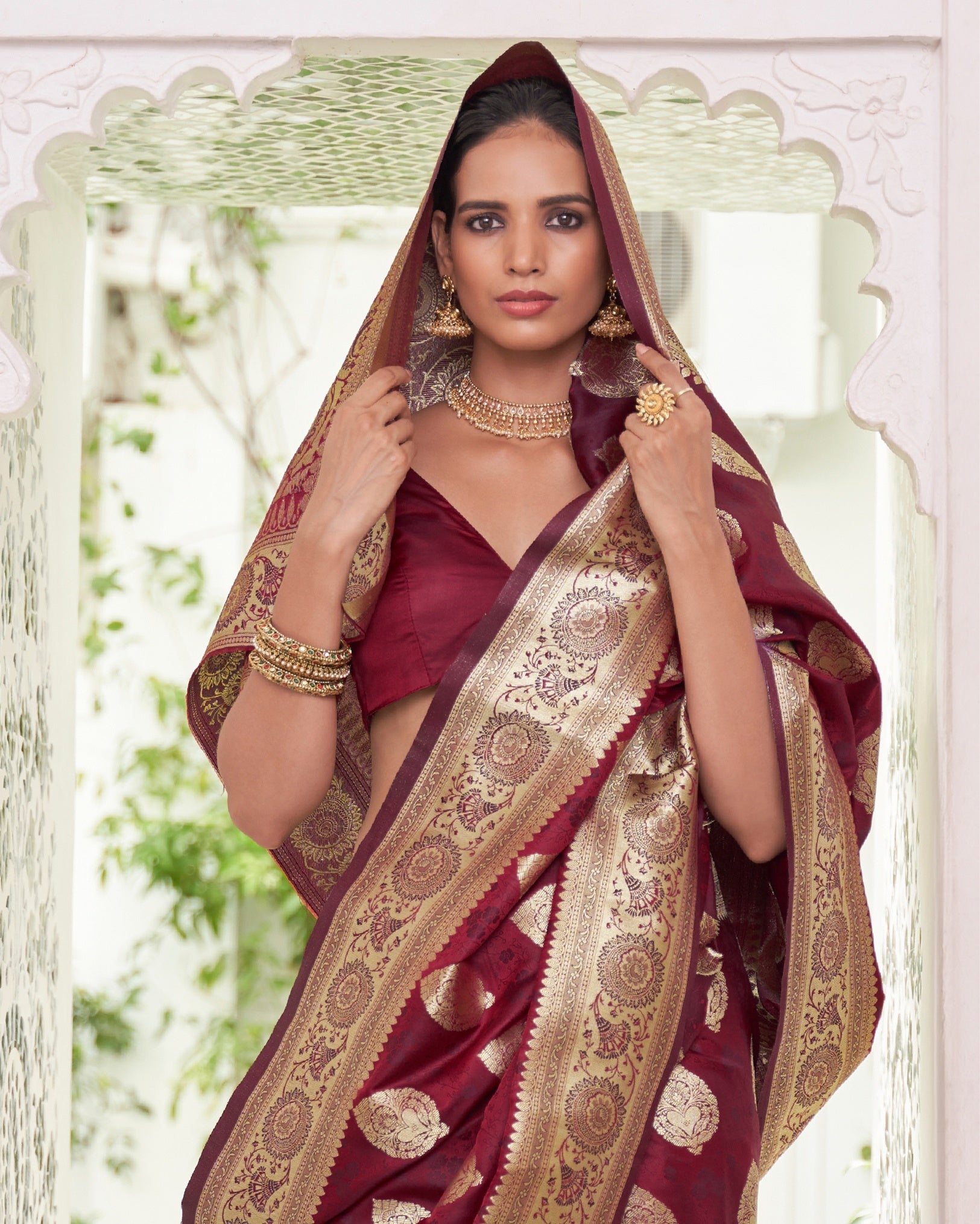 Ziyorah | Banarasi Silk Satin Weaving Maroon Saree