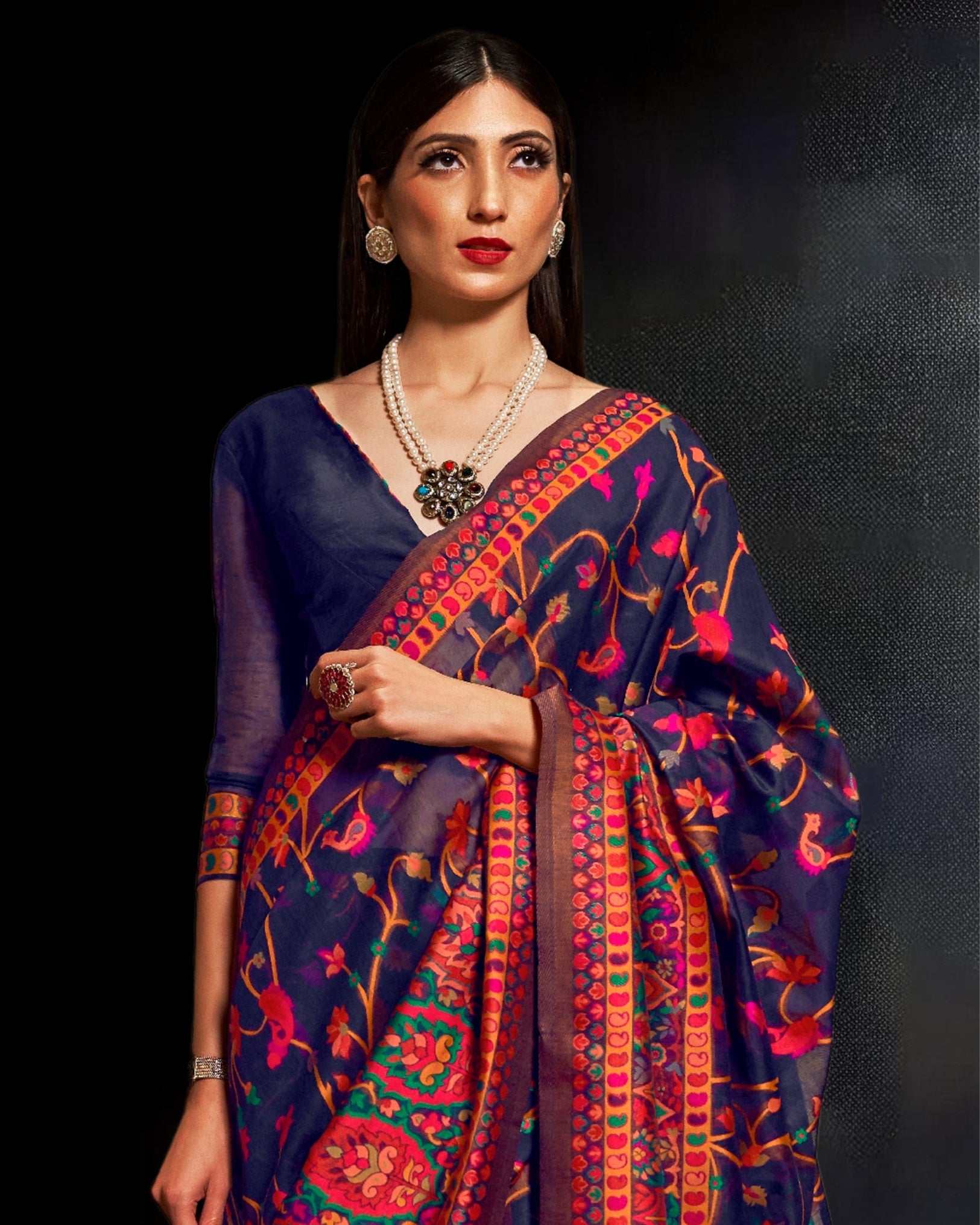 Ziyorah | Khyber Silk Blue Banarasi Brocade Saree