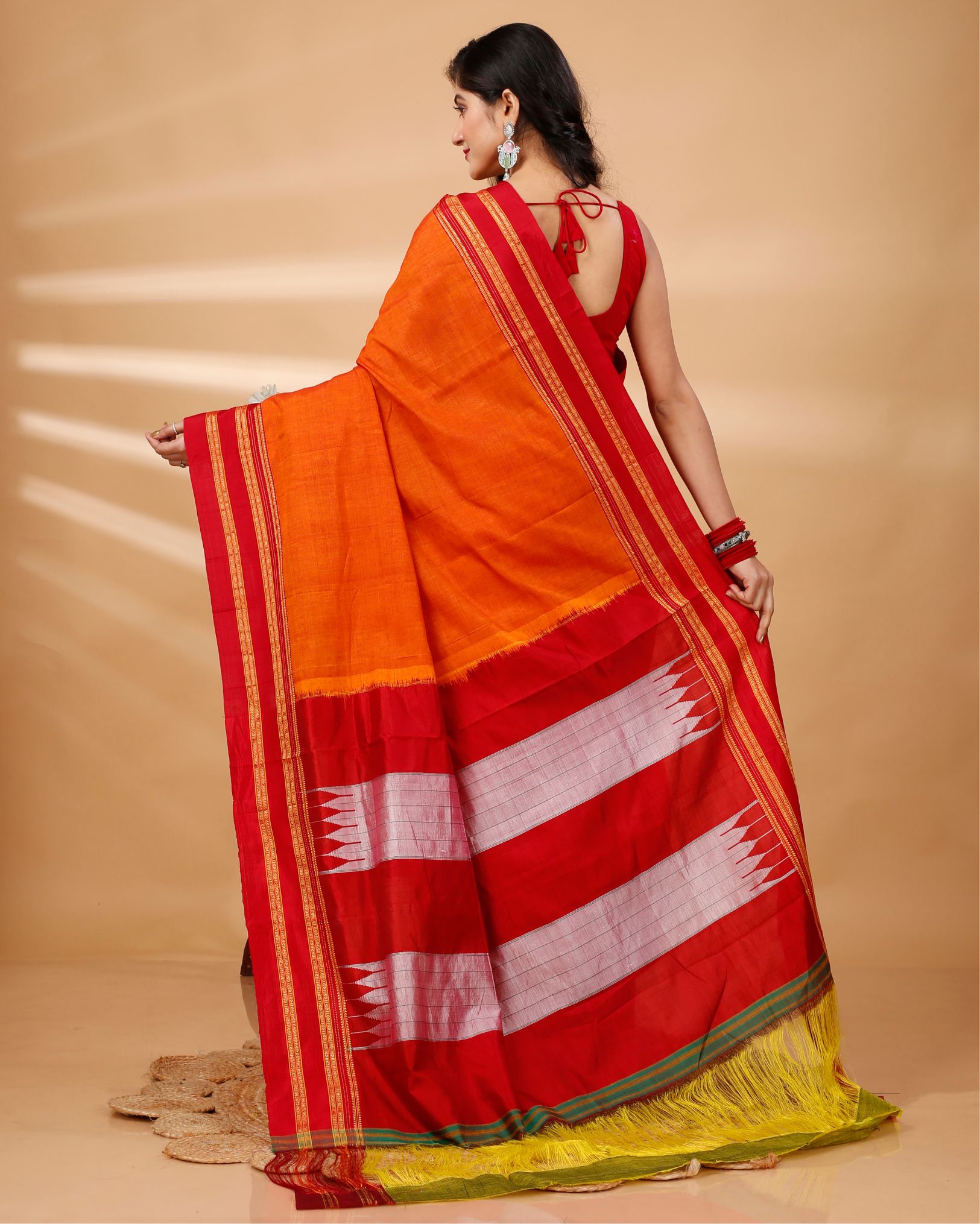 Ziyorah| Ilkal Handloom Cotton Silk Saree Gajari Color With Running Blouse