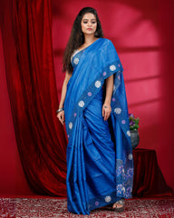 Ziyorah | Silkmark Certified Pure Tussar Blue Cutwork Saree