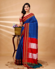 Ziyorah| Ilkal Handloom Cotton Silk Saree Navy Blue Color With Running Blouse