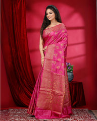 Ziyorah | Banarasi Muga Tussar Pink Saree | Elegant