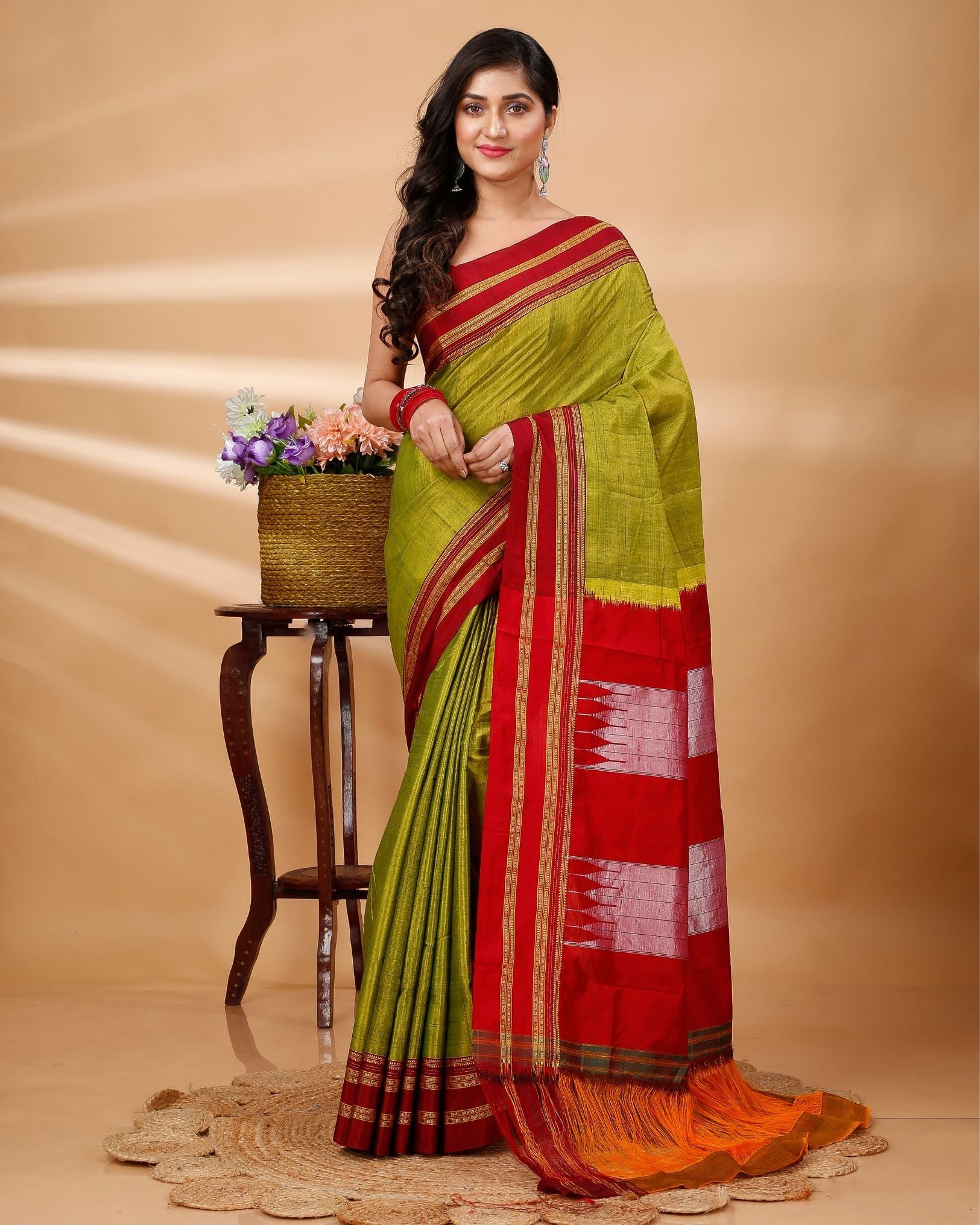 Ziyorah| Ilkal Handloom Cotton Silk Saree Mustard Yellow Color With Running Blouse