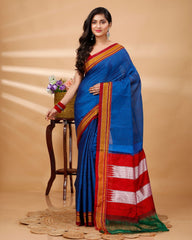 Ziyorah| Ilkal Handloom Cotton Silk Saree Royal Blue Color With Running Blouse