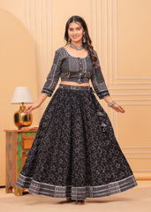 Ziyorah | Blockprinted Black Lehanga Choli Set