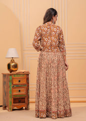 Ziyorah | Blockprinted Brown Lehanga Choli Set