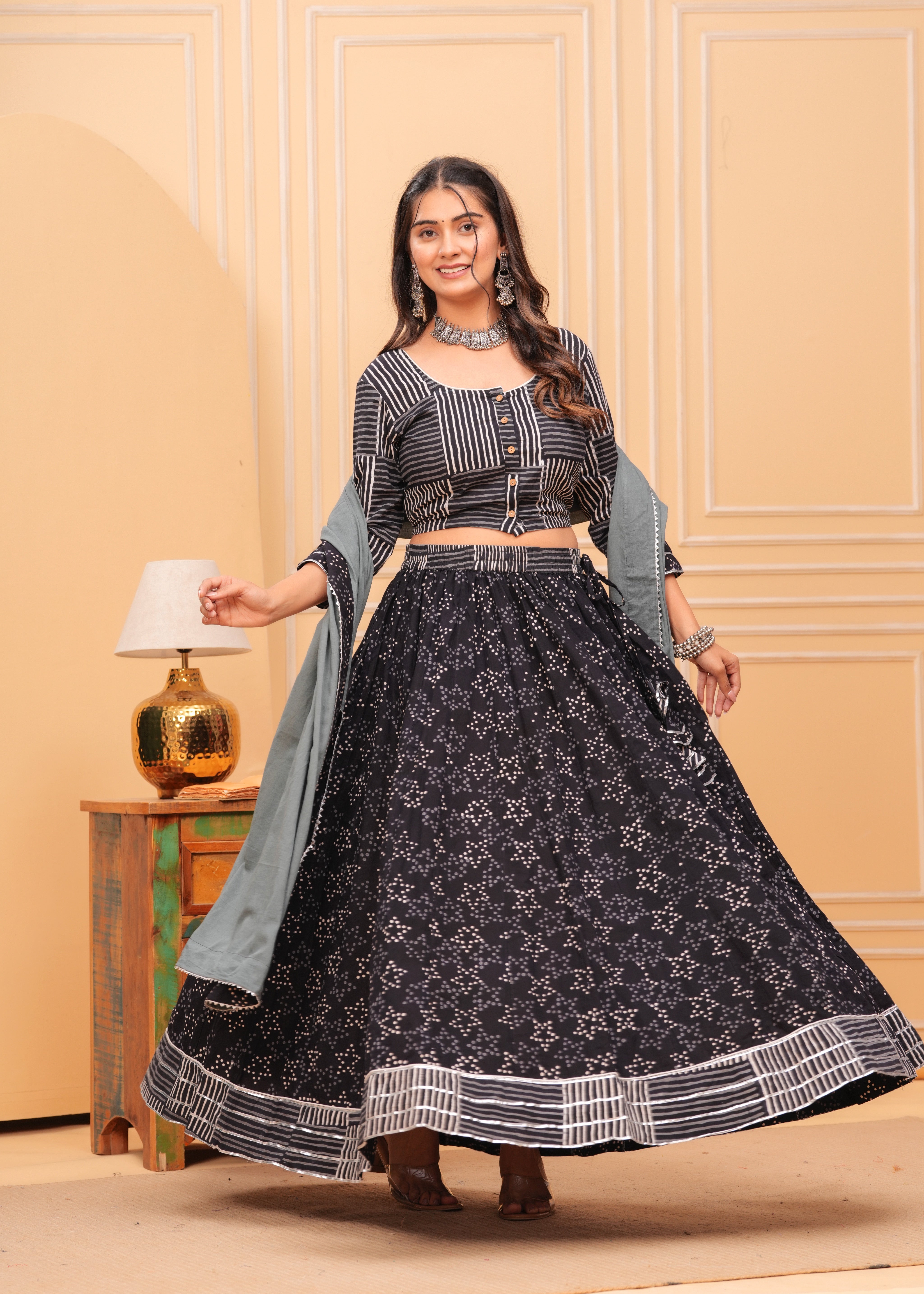 Ziyorah | Blockprinted Black Lehanga Choli Set