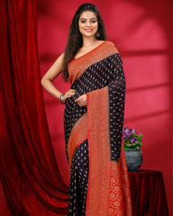 Ziyorah | Banarasi Khaddi Georgette Black & Red Saree | Elegant