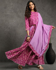 Ziyorah | Blockprinted Cotton Pink Stitched Lehanga