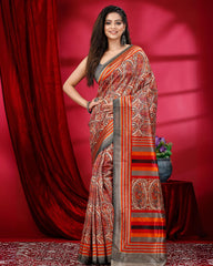 Ziyorah | Kashmiri Silk Printed Orange Saree