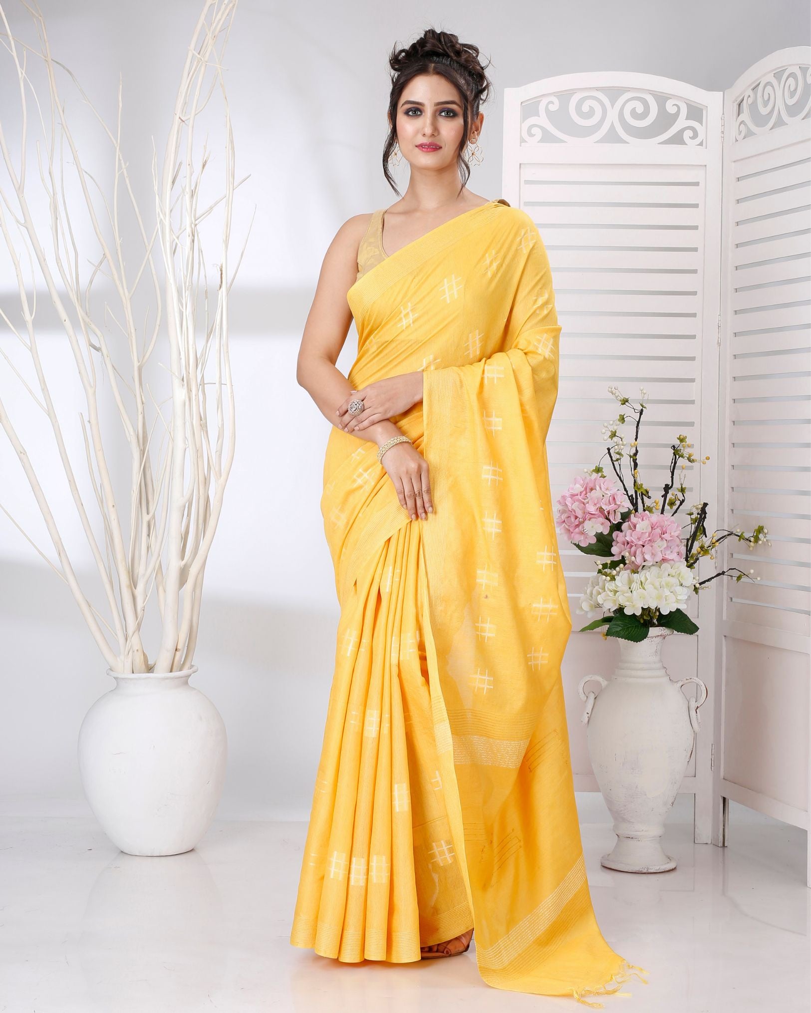 Ziyorah | Katan Silk Saree Golden Yellow Color Weaving Design With Blouse