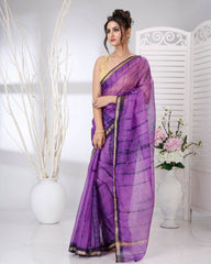 Ziyorah | Kota Doria Purple Saree Shibori Tye Dye With Running Blouse