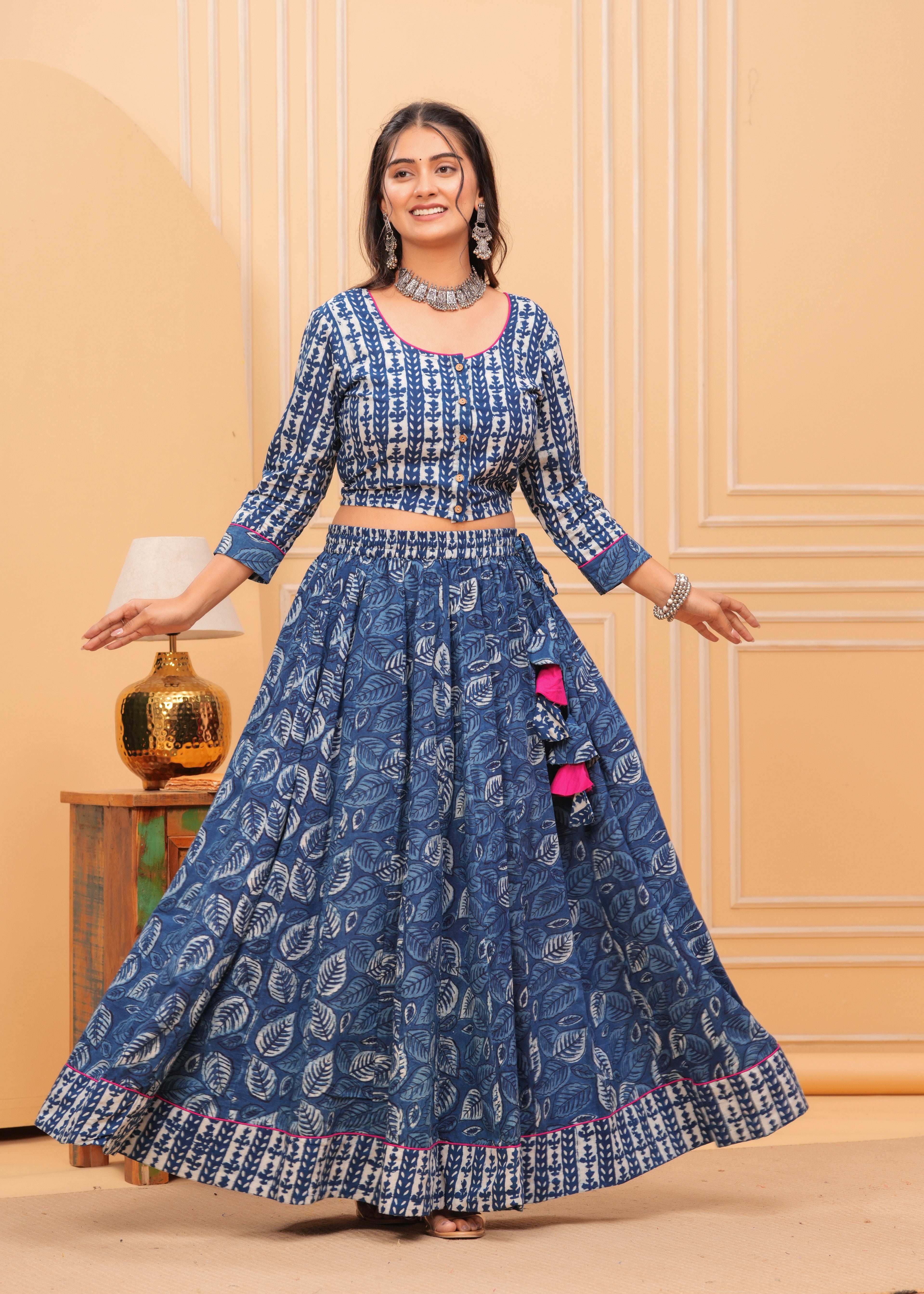 Ziyorah | Blockprinted Indigo Lehanga Choli Set